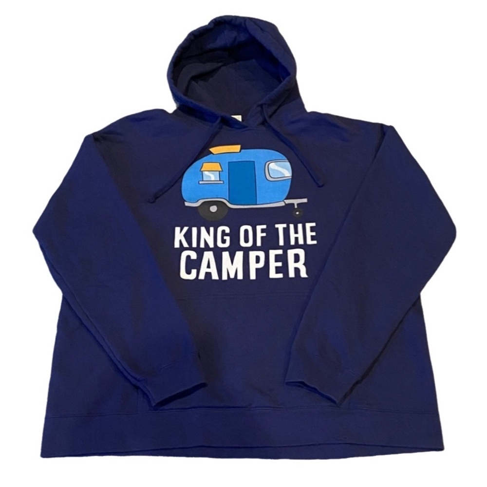 Port & Company Men's Blue Hoodie - King of the Camper. Size XL.